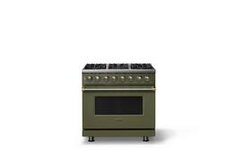 Viking - 36"W 5.6 Cu.Ft. Pro5S Freestanding Sealed 6 Burner Dual Fuel Convection Range - Martini w. Brushed Brass Trim - Martini