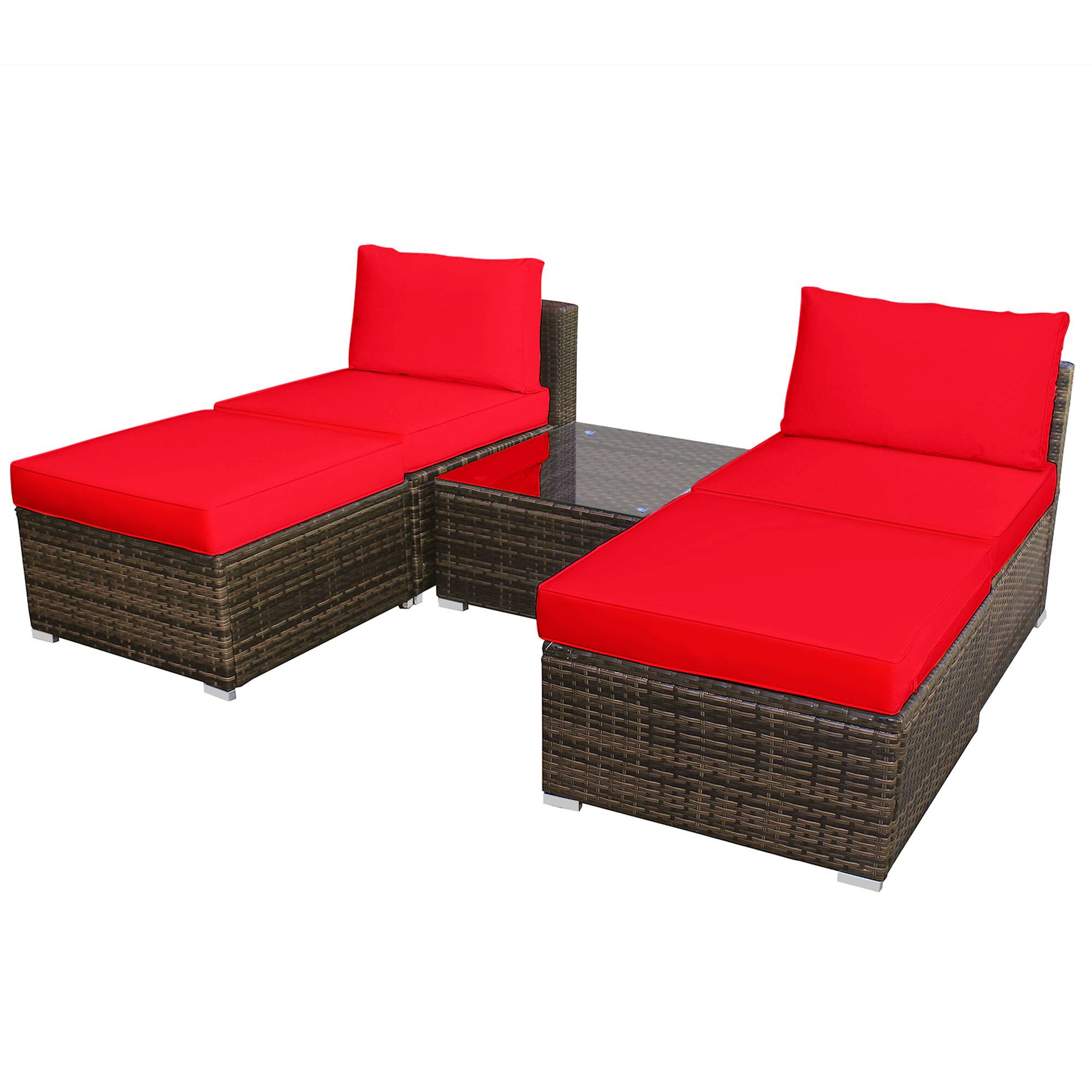 Alt View 7. Gymax - Gymax 5PCS Outdoor Patio Furniture Set w/ Coffee Table Ottoman Red Cushion - as pic.