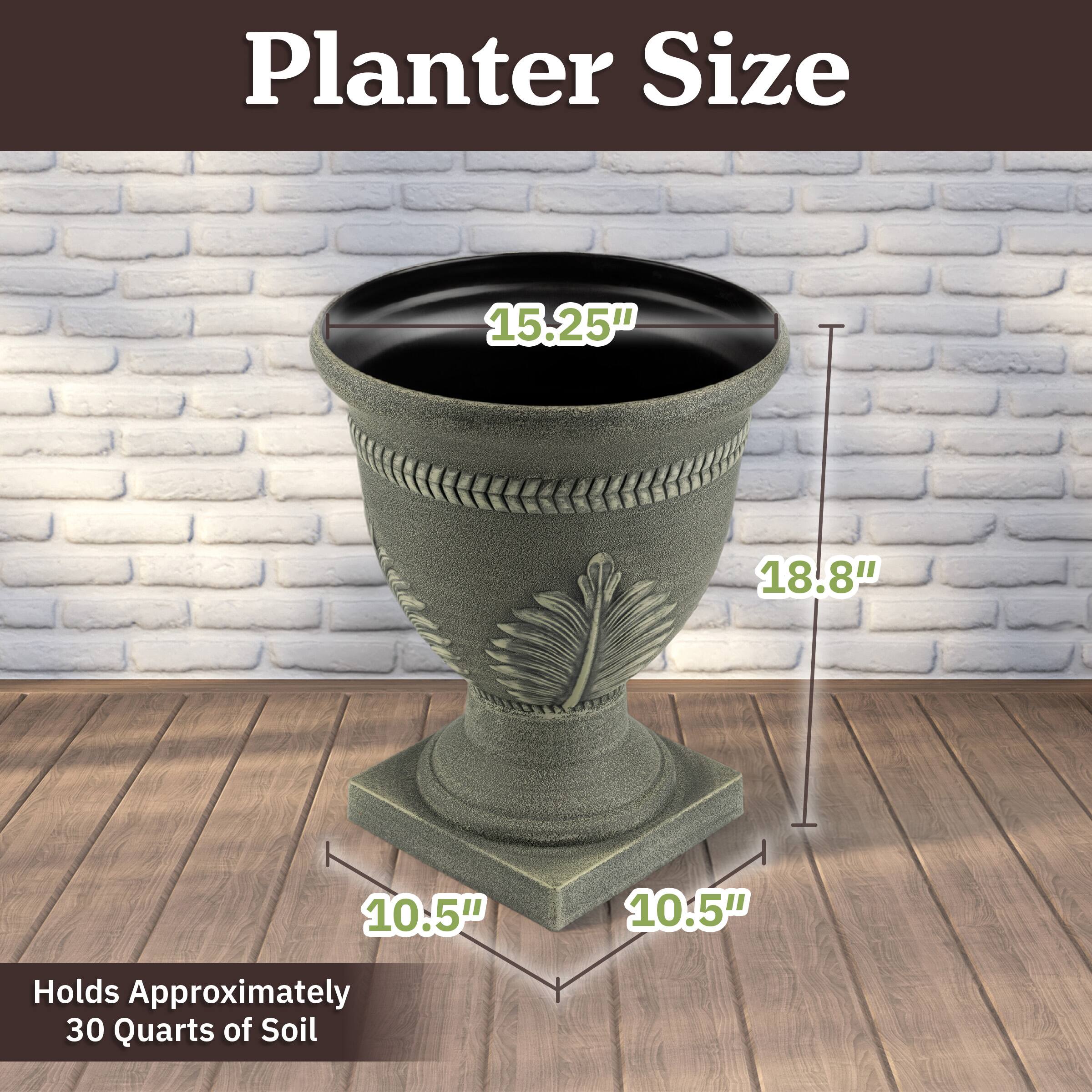 Planter Size  
15.25" x 18.8" x 10.5" x 10.5"  
Holds Approximately 30 Quarts of Soil