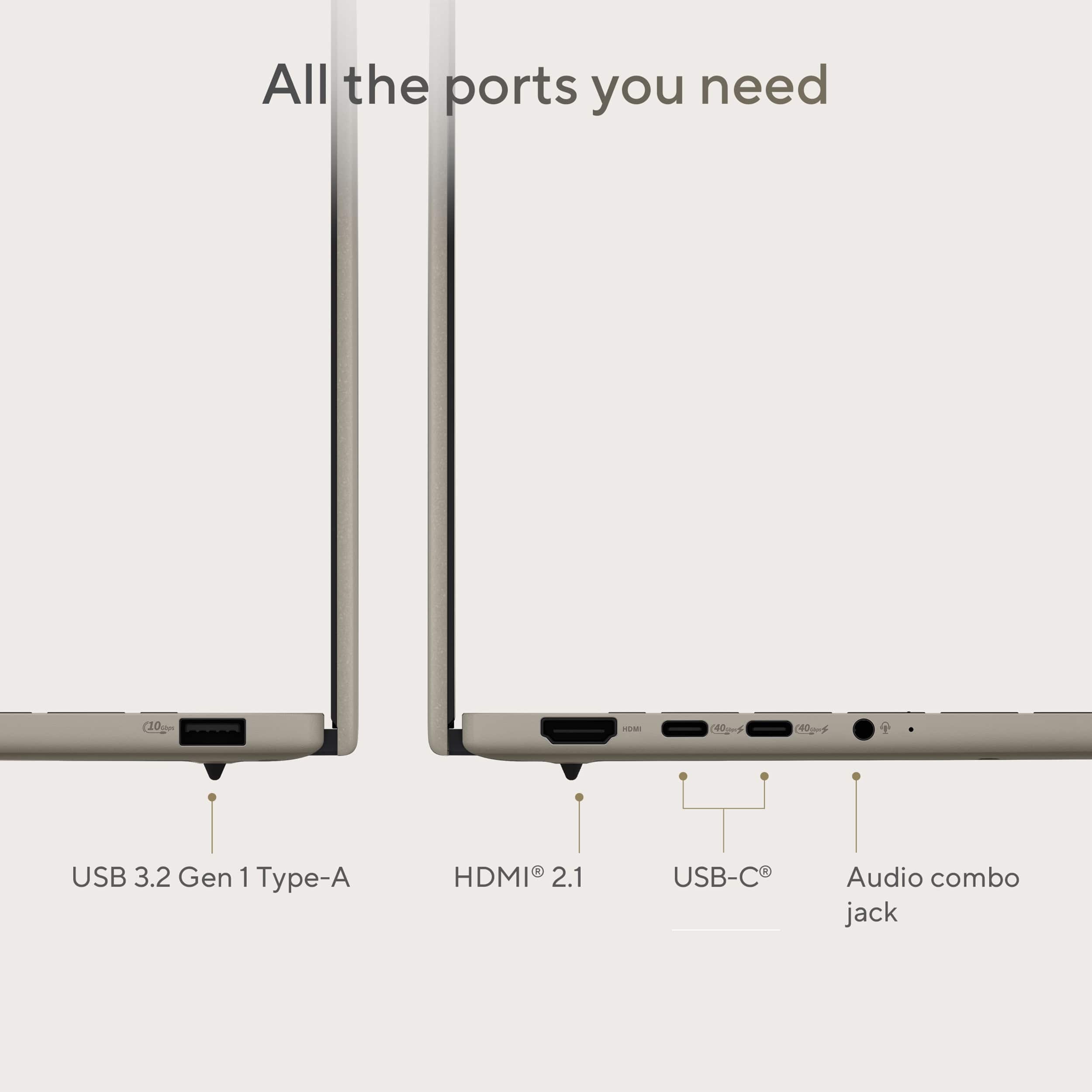 All the ports you need: USB 3.2 Gen 1 Type-A, HDMI 2.1, USB-C, and Audio combo jack.