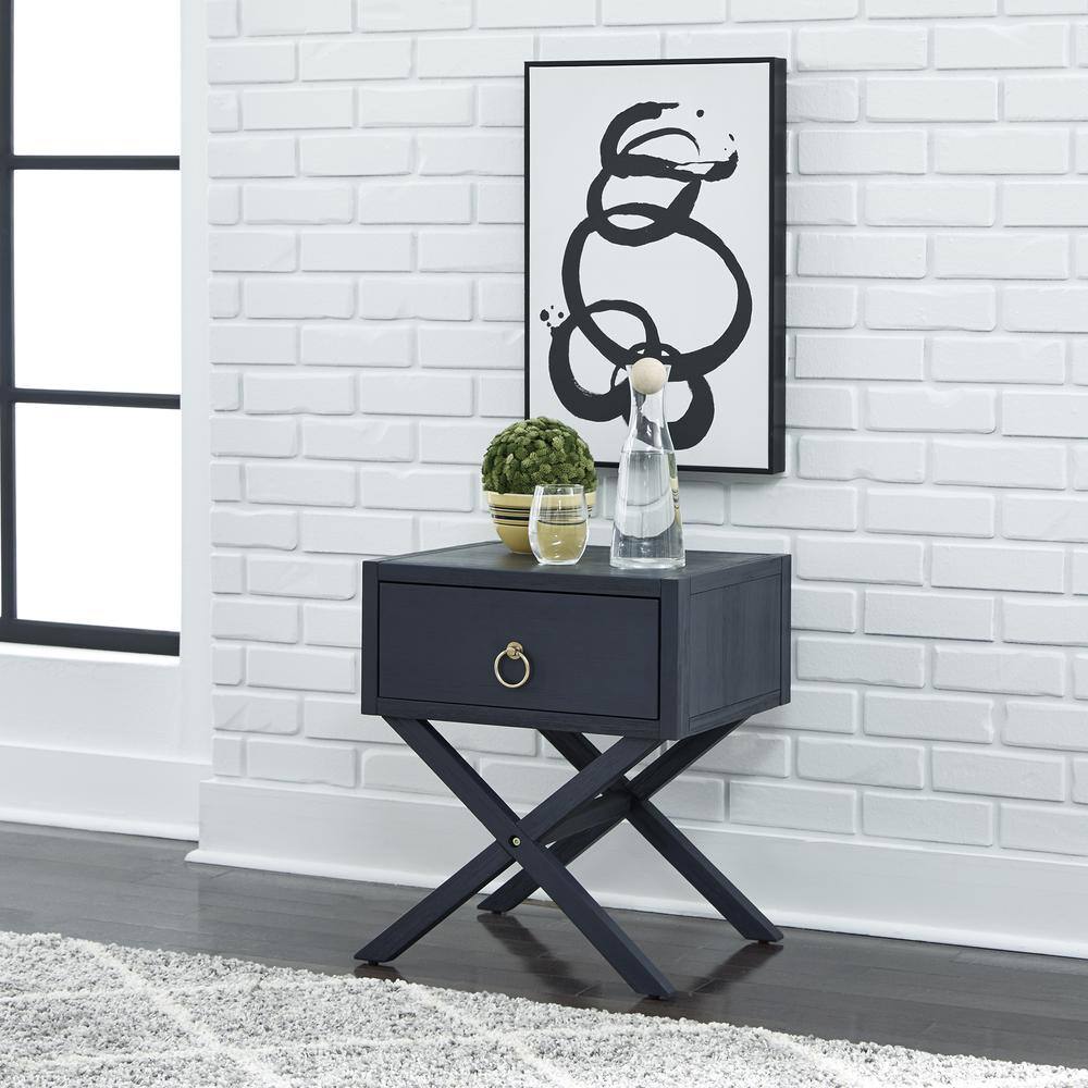 Alt View 3. Liberty Furniture Industries - East End 1 Drawer Accent Table in Wirebrushed Denim - Blue.