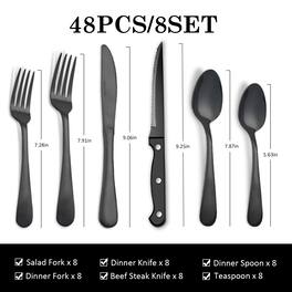 KOOMADE - 24/48PCS Flatware Set Steak Knives Kitchen Utensils and Cutlery of High Quality Construction - Black 48-Piece Set