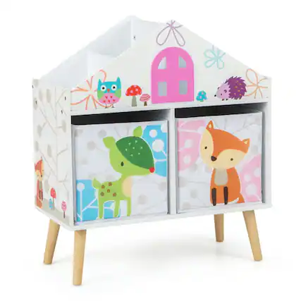 Front. Pefilos - Kids House-shaped Bookshelf with 2 Storage Bins for Kids Room Playroom-White, Toy Organizer for Kids, Boys - White.