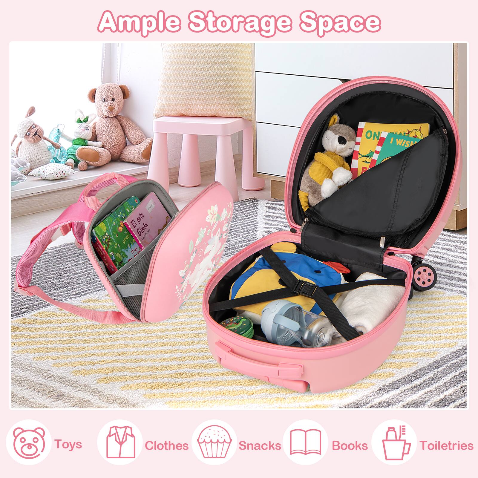 Ample Storage Space

- Toys
- Clothes
- Snacks
- Books
- Toiletries