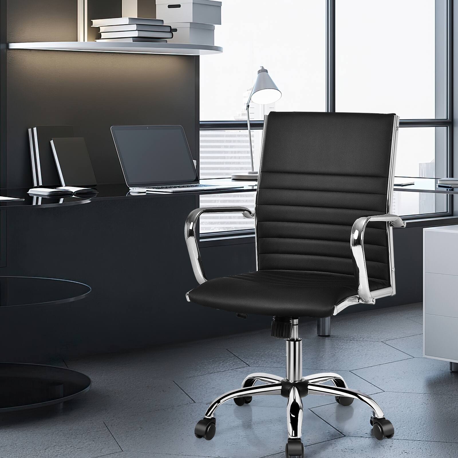Alt View 8. Ecooso - High-Back Ribbed Office Chair with Armrests, Ergonomic Desk Chair for Home Office - Black.