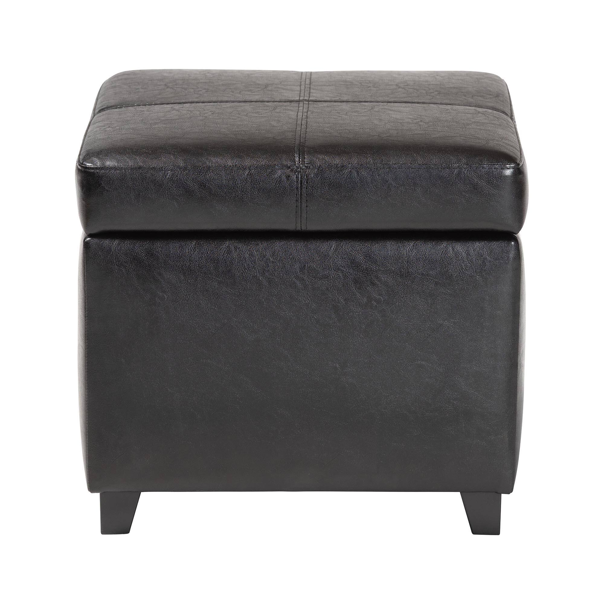Left. Baxton Studio - Full Leather Storage Cube Ottoman - Black.