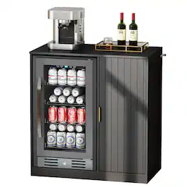 Skyzoo - Coffee Bar Cabinet with Mini Fridge Space, Fluted Home Bar Storage, Snack Cabinet for Home & Office - Black