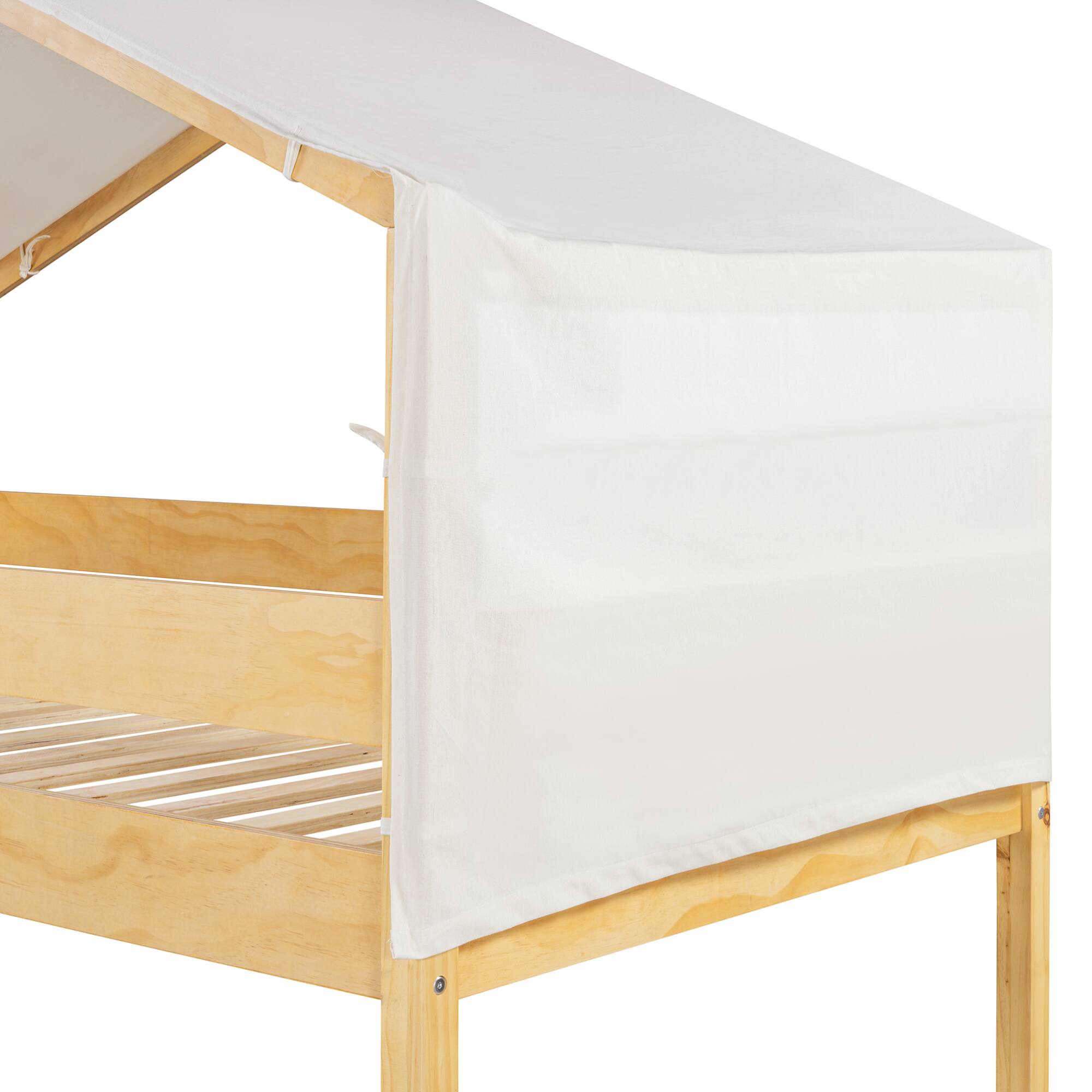 Alt View 6. GOODSILO - Space-Saving Twin Over Twin Wooden Bunk Bed with Playful Tent Design for Kids - Natural.