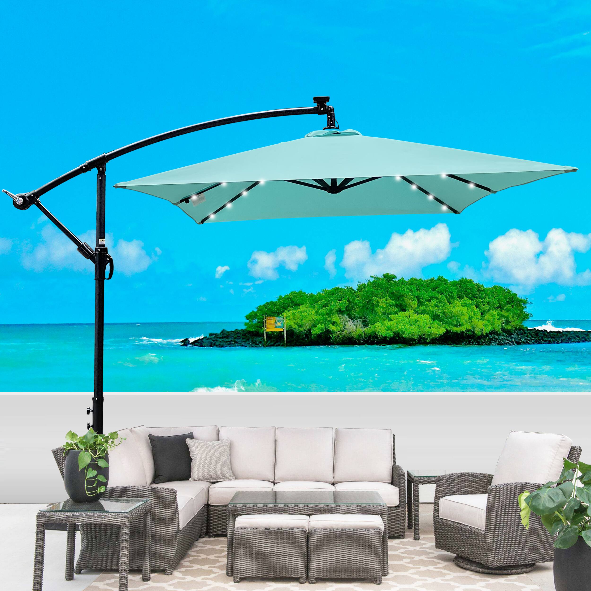 Angle. Loheer - Loheer Rectangle Solar Powered LED Lighted Patio Umbrella Waterproof Market Sun Shade with Crank and Cross Base for Pool.