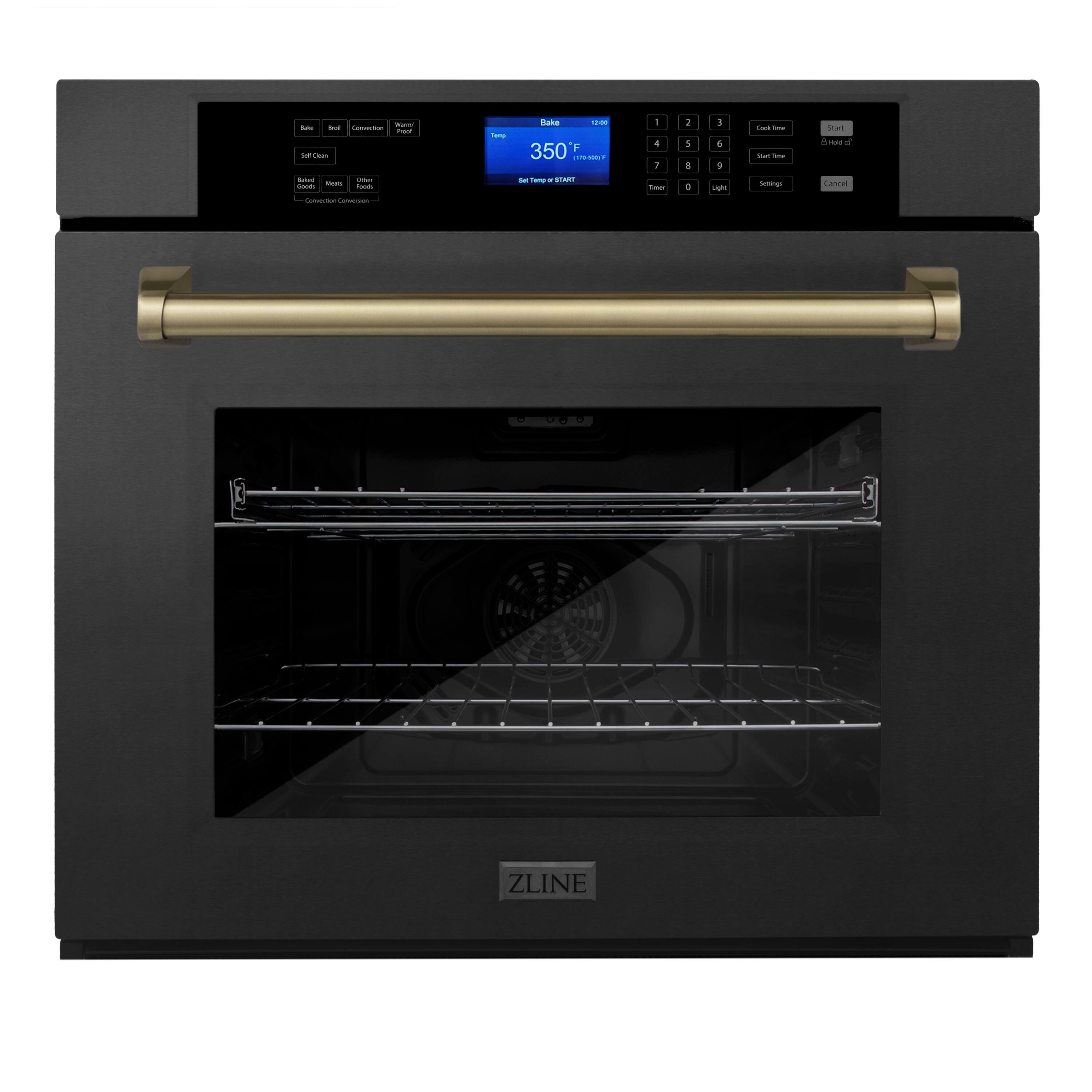 Front. ZLINE - 30" Autograph Edition Single Wall Oven with Self Clean and True Convection in Black Stainless Steel and Champagne Bronze - Black Stainless Steel.