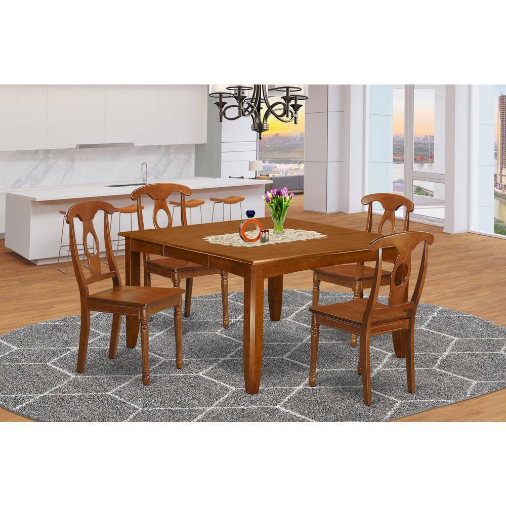 Back. East West Furniture - 5 Pc Dining room set-Table with Leaf and 4 Kitchen Chairs. - Saddle Brown.