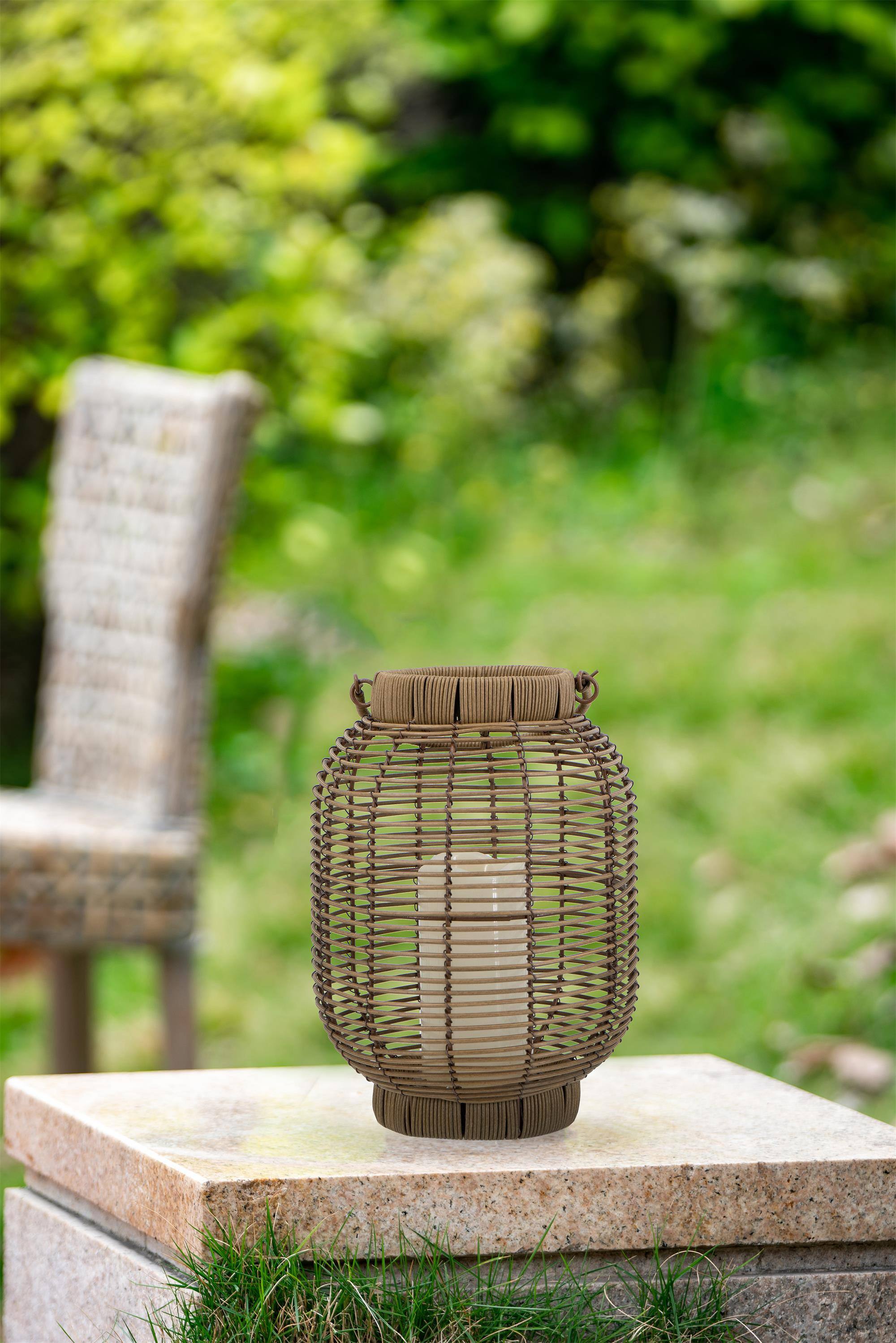 Alt View 5. Boyel Living - Brown Poly Rattan Lantern with White LED Candle.