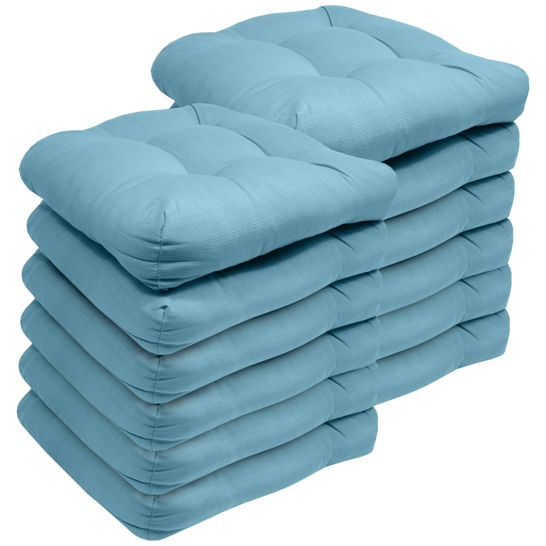 Angle. Sweet Home Collection - Patio Cushions Indoor/Outdoor Chair Pads Tufted 19" x 19", 12-Pack - Teal.