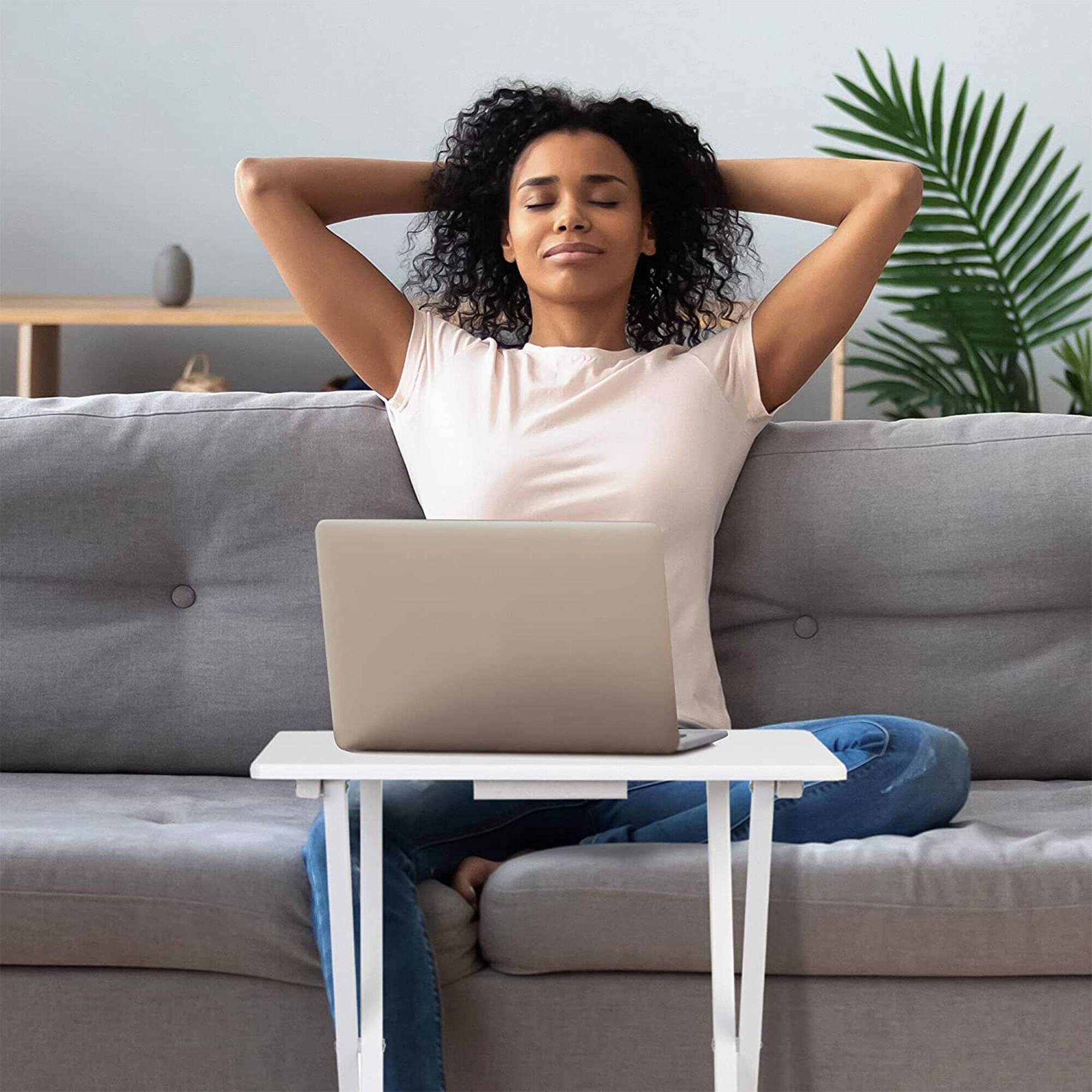 Alt View 4. PJ Wood - PJ Wood Solid Wood Compact Folding TV Tray and Snack Tables, White, 2 Piece Set - White.