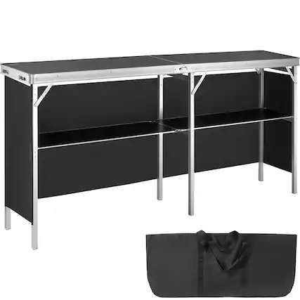 Front. VEVOR - Extra Long Folding Portable Bar Table - Tradeshow Podium Table for Indoor, Outdoor, Party, Picnic, Exhibition - Black.