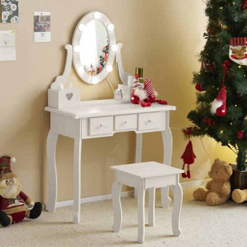 Alt View 8. Winado - Little Kids Girls Vanity Table Set Makeup Dressing Desk with Stool & Mirror with 3 Drawers for Christmas Birthday Gift - White.