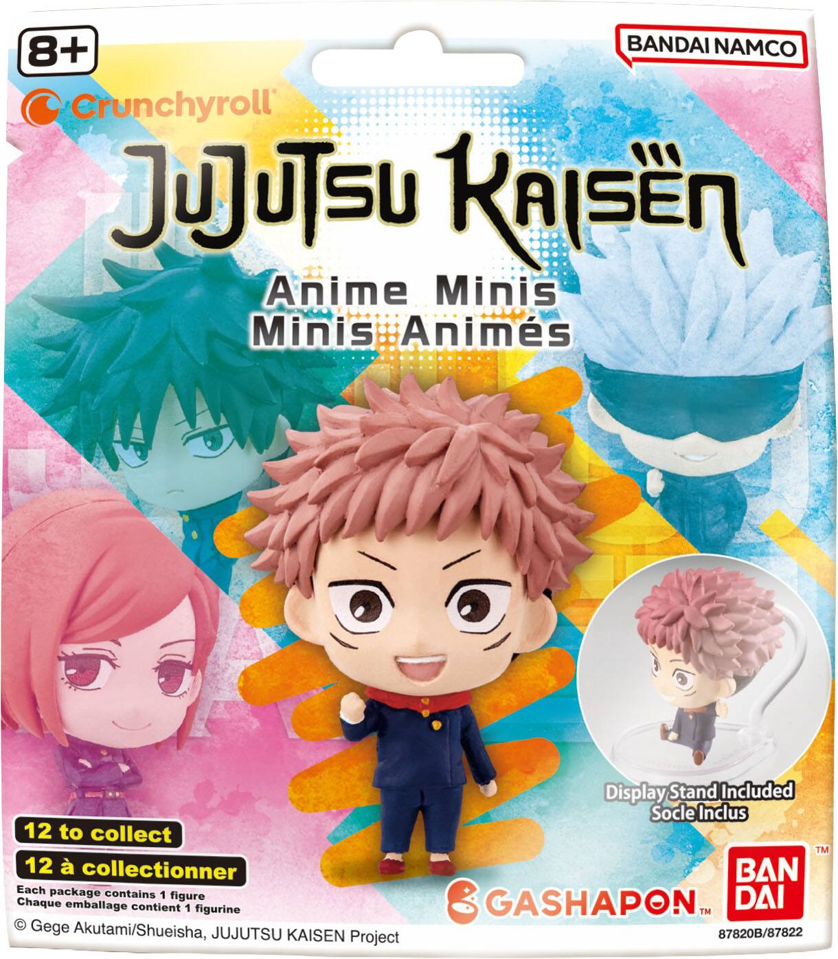 8+ BANDAI NAMCO Crunchyroll JUJUTSU KAISEN Anime Minis Minis Animes

12 to collect 12 à collectionner Each package contains 1 figure Chaque emballage contient 1 figurine © Gege Akutami/Shueisha, JUJUTSU KAISEN Project

Display Stand Included Socle Inclus TM BAN GASHAPON DAI TM 87820B/87822