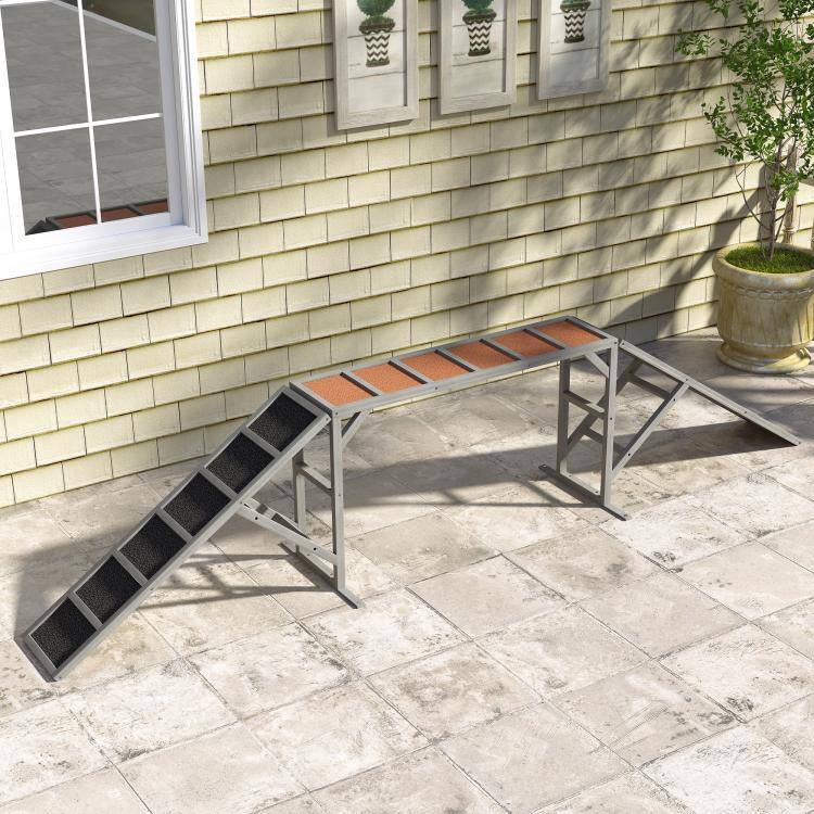 Alt View 7. PULUZ - Dog Agility Equipment Ramp with Safety Bar, Non-slip Surface, for Walk and Pause Training - Gray.