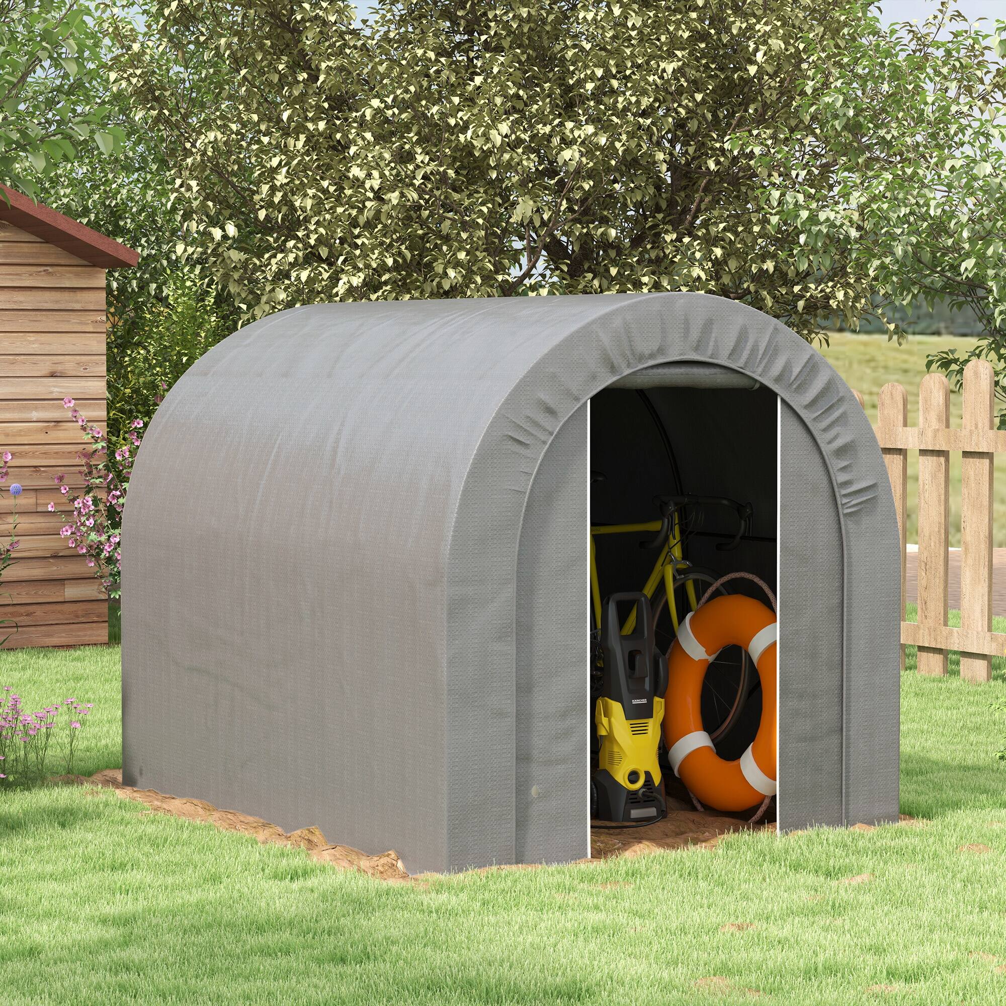 Alt View 1. Outsunny - Metal 6' x 8' Outdoor Storage Tent, Heavy Duty and Waterproof Portable Shed, for Bike - Gray.