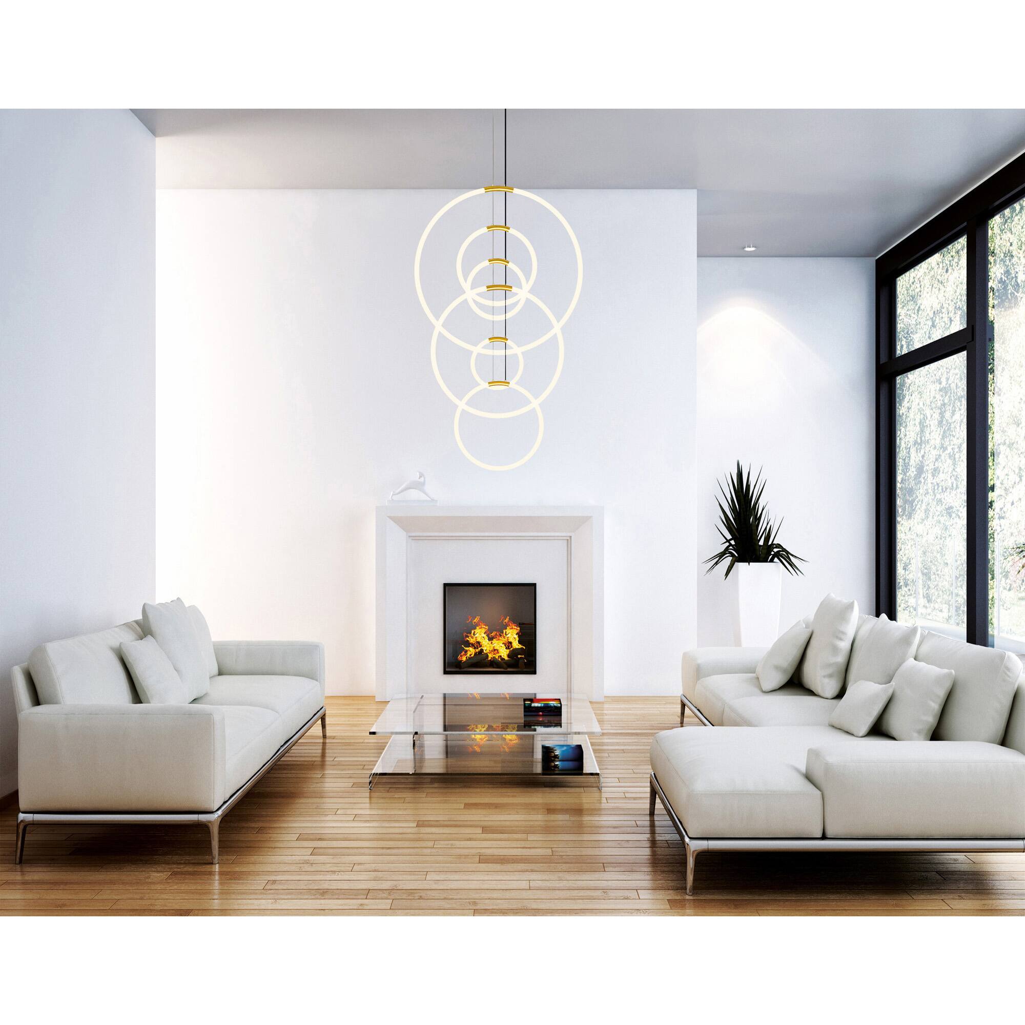 Alt View 2. CWI Lighting - Hoops 6 Light LED Chandelier With Satin Gold Finish - Satin Gold.