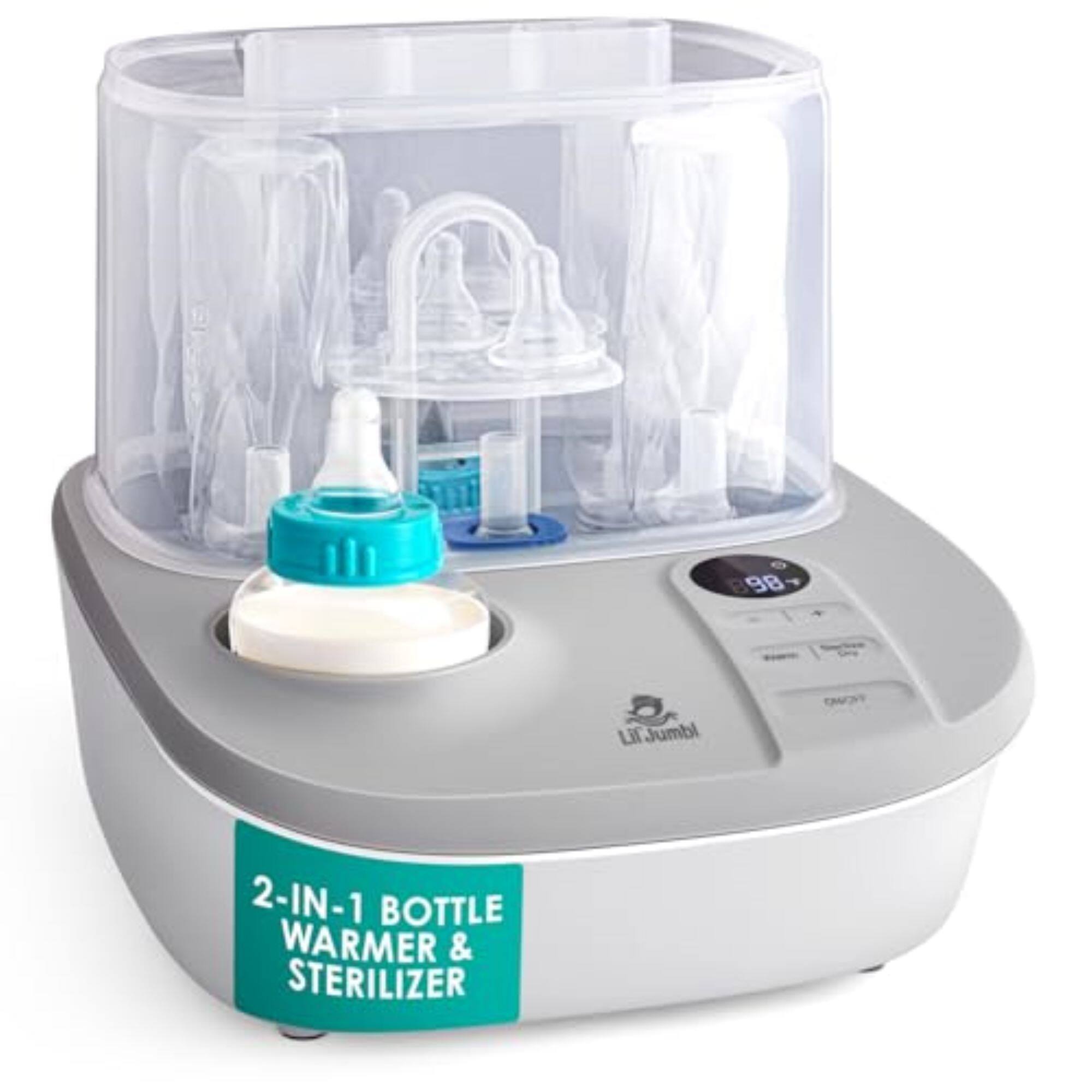 Lil' Jumbl - 2-in-1 Baby Bottle Warmer & Sterilizer Dryer warms milk, sterilizes, and steams - Gray
