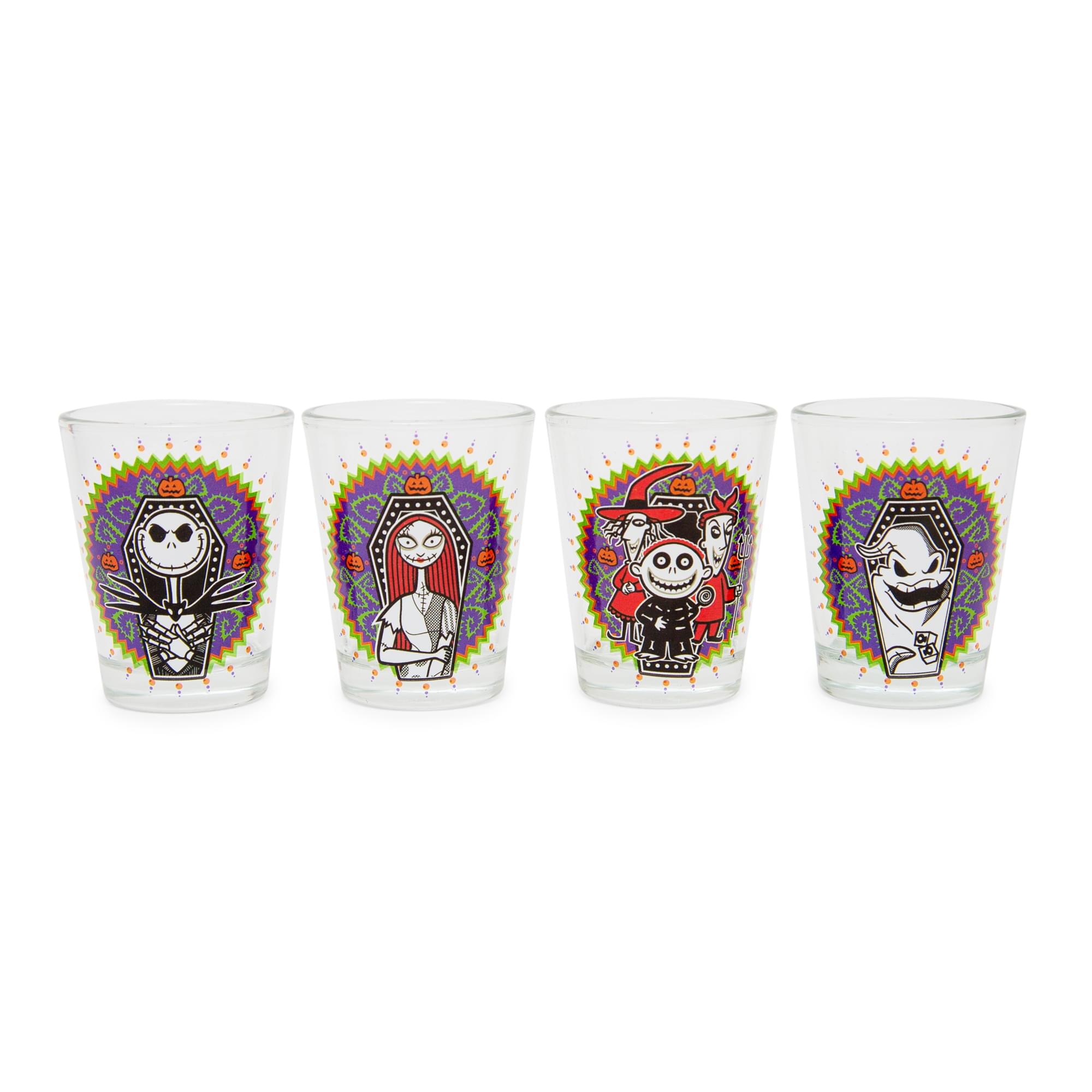 Front. Disney - Disney Nightmare Before Christmas Day of the Dead Mini Shot Glasses | Set of 4 - Purple.