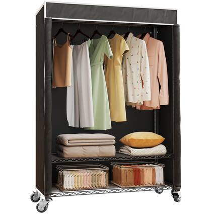 Front. Hirose Alice - H4 Heavy Duty Clothes Rack with Cover Rolling Garment Rack on Wheels Closet for Hanging Clothes Clothing - Black Rack with Black Cover H4 Plus.