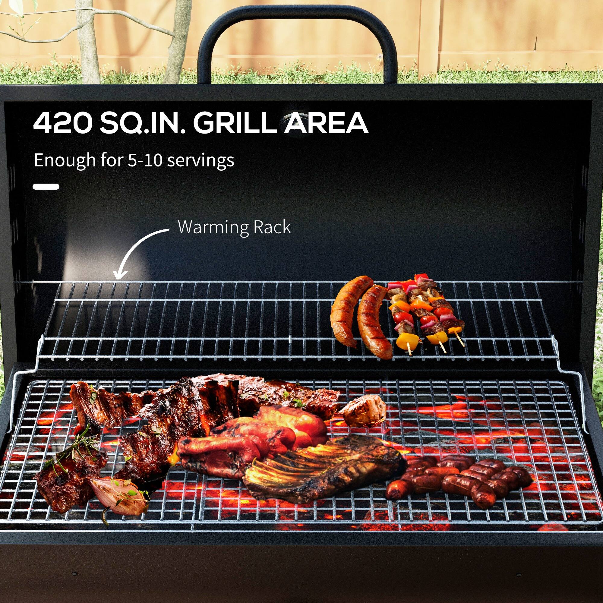 420 SQ.IN. GRILL AREA  
Enough for 5-10 servings  
Warming Rack