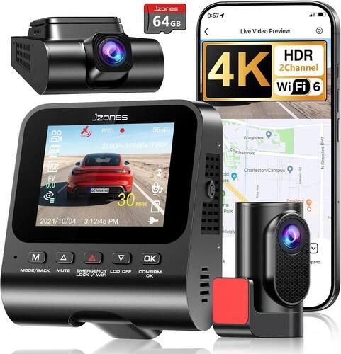 Jzones 64GB 9:57 Live Video Preview HDR 4K 2Channel Wi Fi 6  
Jzones 00 REC. 05:48 2160P+1080P+1080P 1080P  
WOR Senae 30 MPH  
2024/10/04 3:12:45 PM  
Googleplex Charteston Rd Charleston Campus 7  
bid 1 es any Zaosenls r Park field 1 Blvd Shoreline Z  
M A V OK MODE/BACK MUTE EMERGENCY LCD OFF CONFIRM LOCK WIFI OK