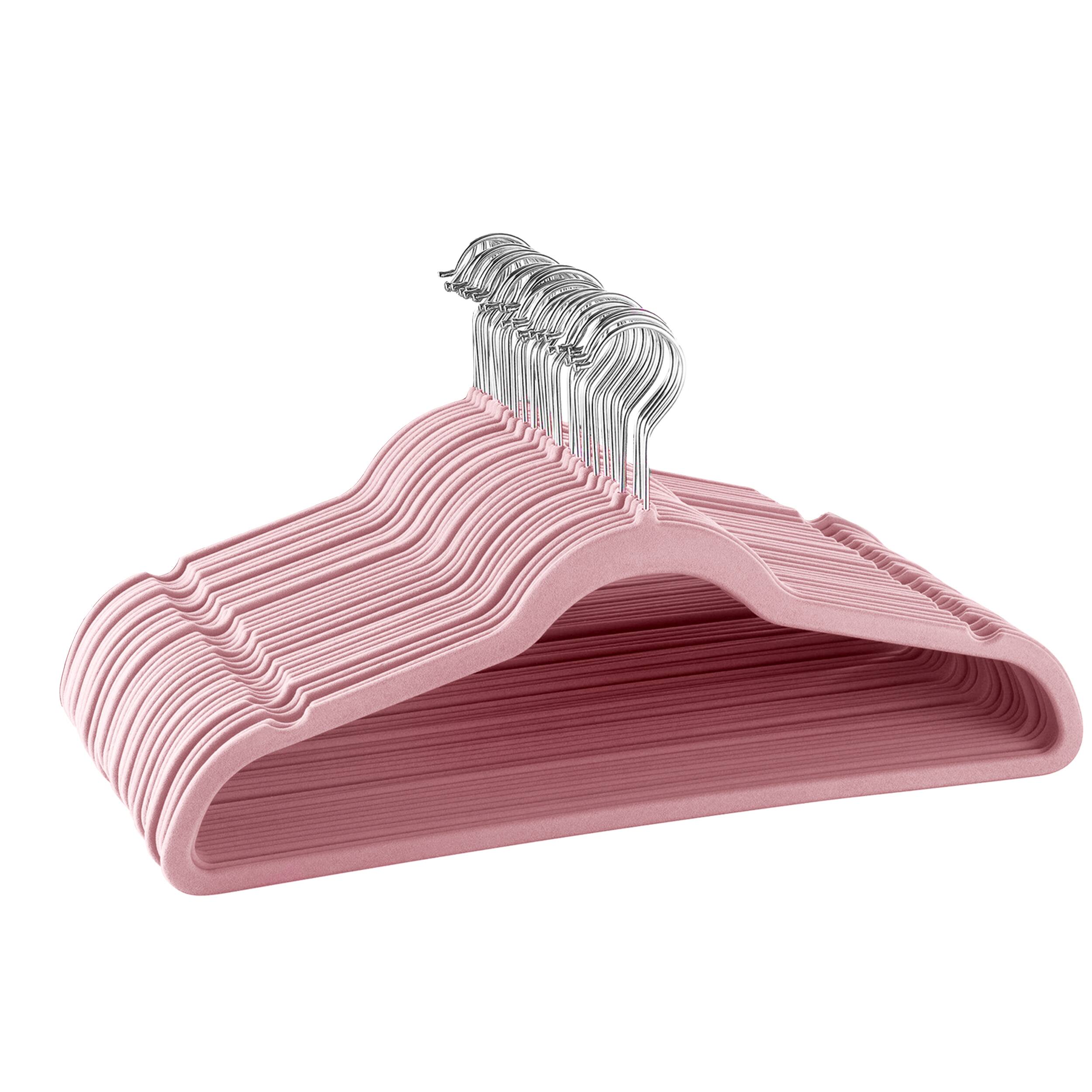 Front. Elama - Elama Home 30 Piece Velvet Slim Profile Heavy Duty Felt Hangers with Stainless Steel Swivel Hooks in Pink - Pink.