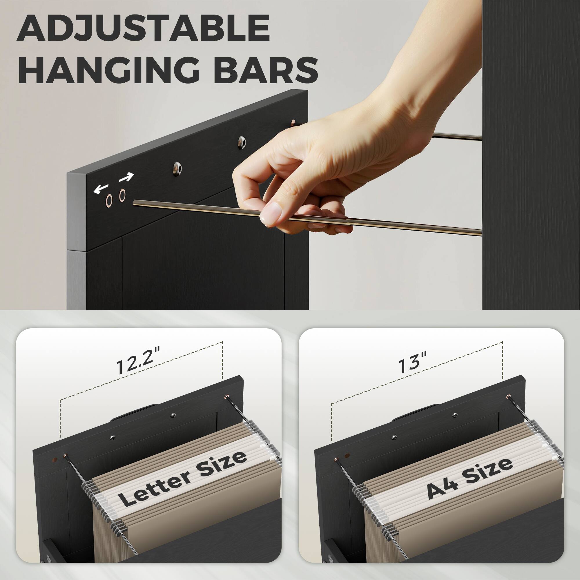 ADJUSTABLE HANGING BARS

12.2" Letter Size

13" A4 Size