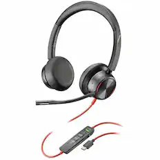 Front. HP - Poly Blackwire 8225 Stereo Microsoft Teams Certified USB-C Headset + USB-C/A Adapter - Microsoft Teams Certification - Black.