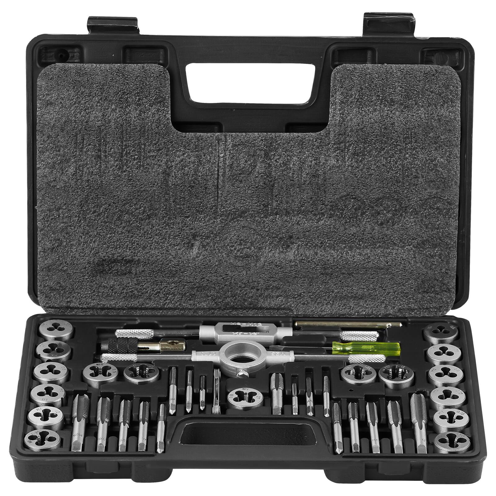 Alt View 5. VEVOR - Tap and Die Set, 40-Piece Include Metric Size M3 to M12, Bearing Steel Taps and Dies, Essential Threading Tool - Black.