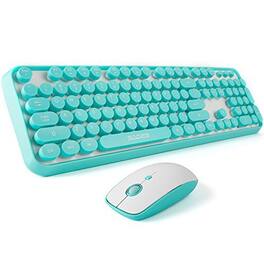 TECH SAFARI - Wireless And Mouse Combo 104 Keys Full-sized Round Keycap Colorful Keyboards Usb Receiver Plug Play For Win - Blue