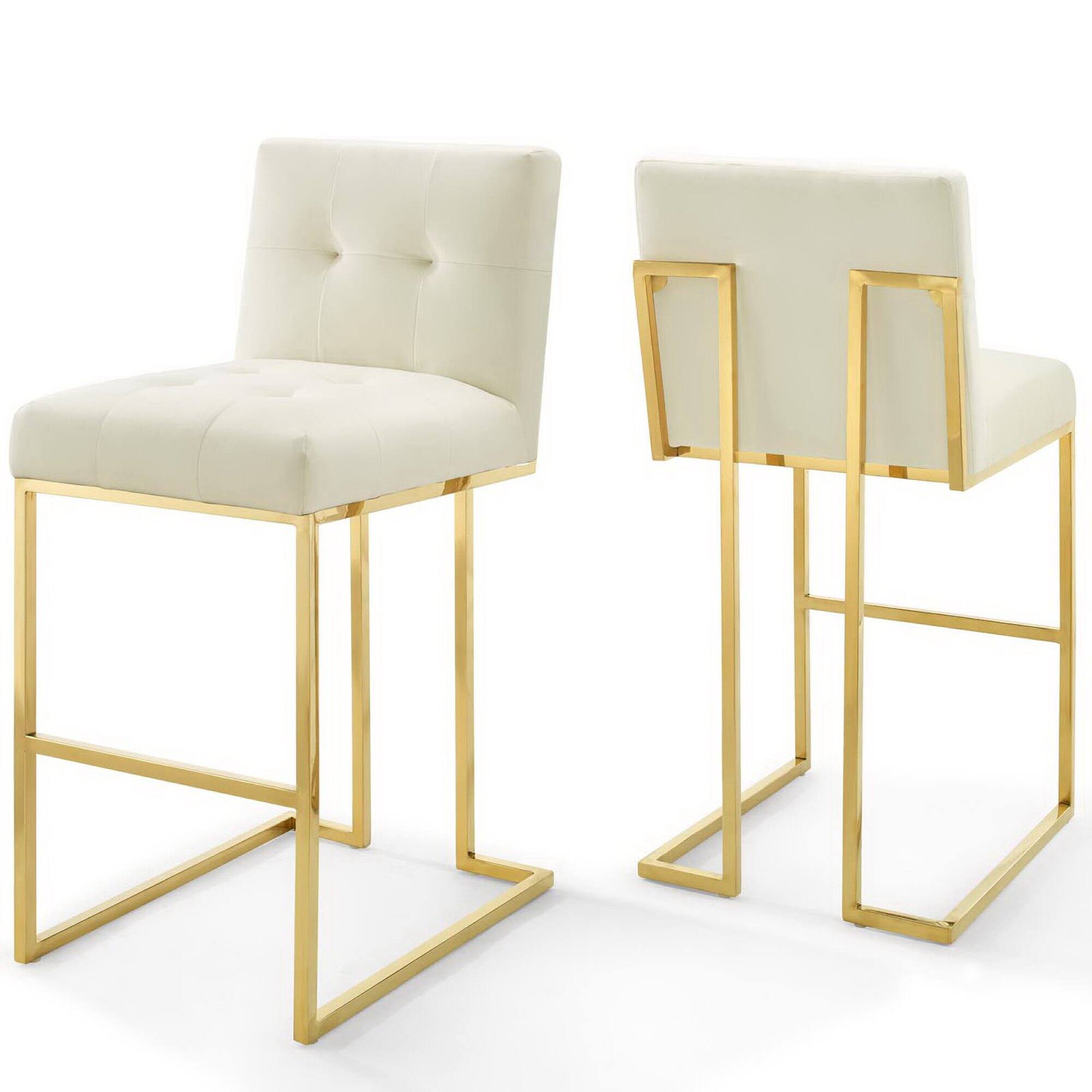 Angle. Modway - Privy Gold Stainless Steel Performance Velvet Bar Stool Set of 2 by Modway - Gold Ivory.