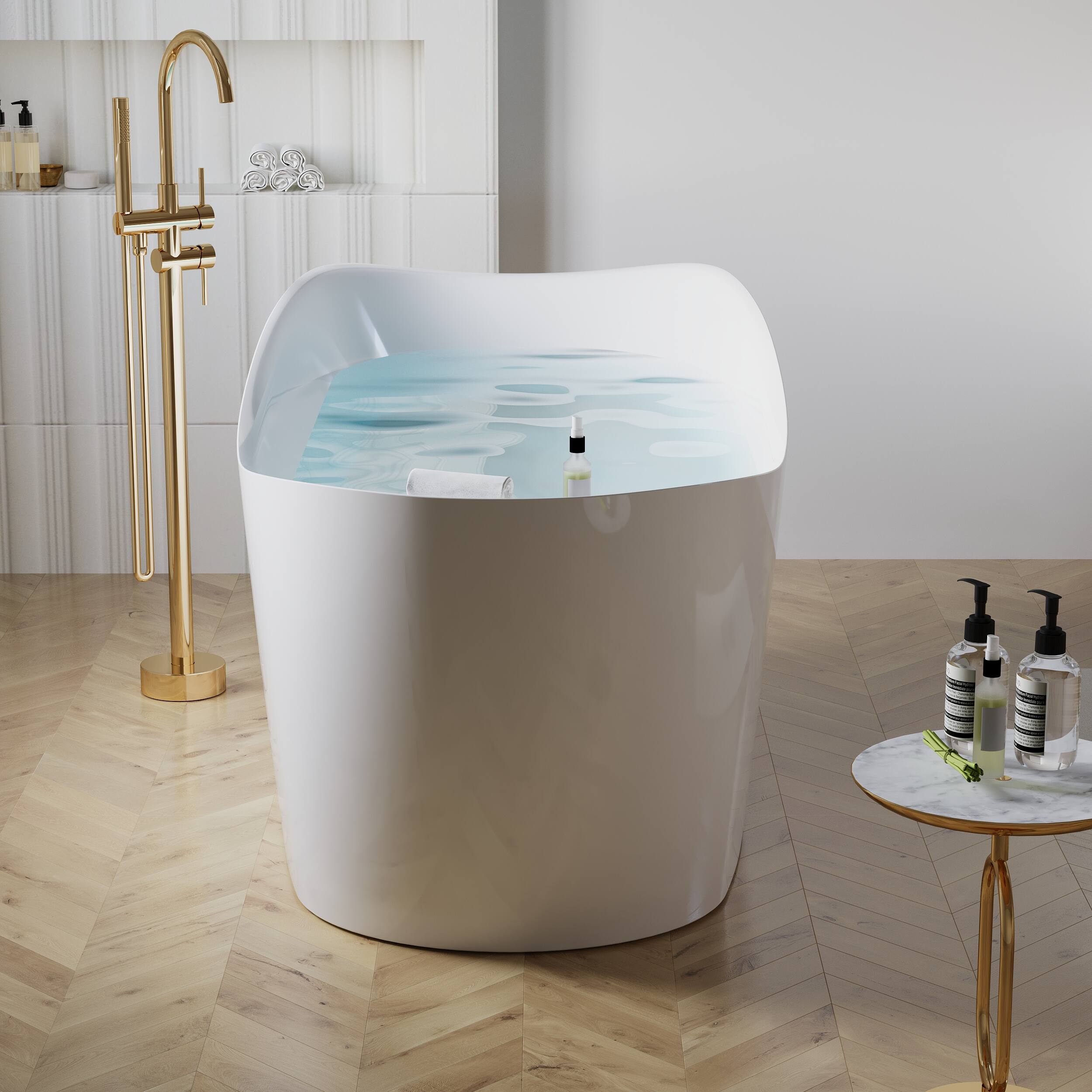 Angle. WELLFOR - Cozy 68 in. Acrylic Flat Bottom Double Ended Freestanding Soaking  Bathtub with Drain and Overflow - White.