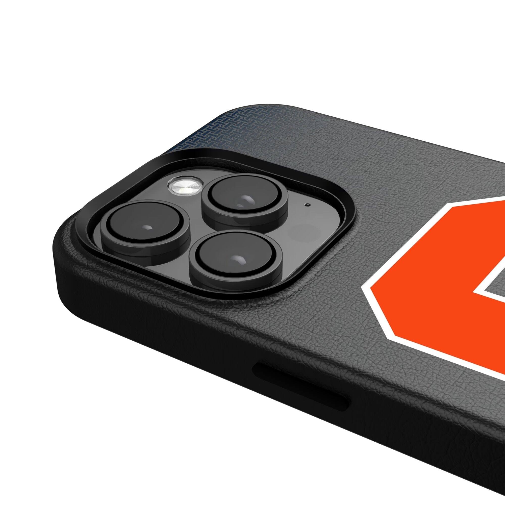 Alt View 3. Keyscaper - Syracuse Orange Linen Logo iPhone Magnetic Bump Case - 15 - Black.