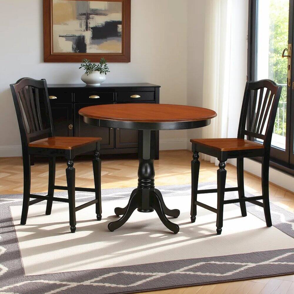Alt View 3. FurniFact - Elegant High Top Table and Chairs – 3 Piece Dining Table Set - Black & Cherry.