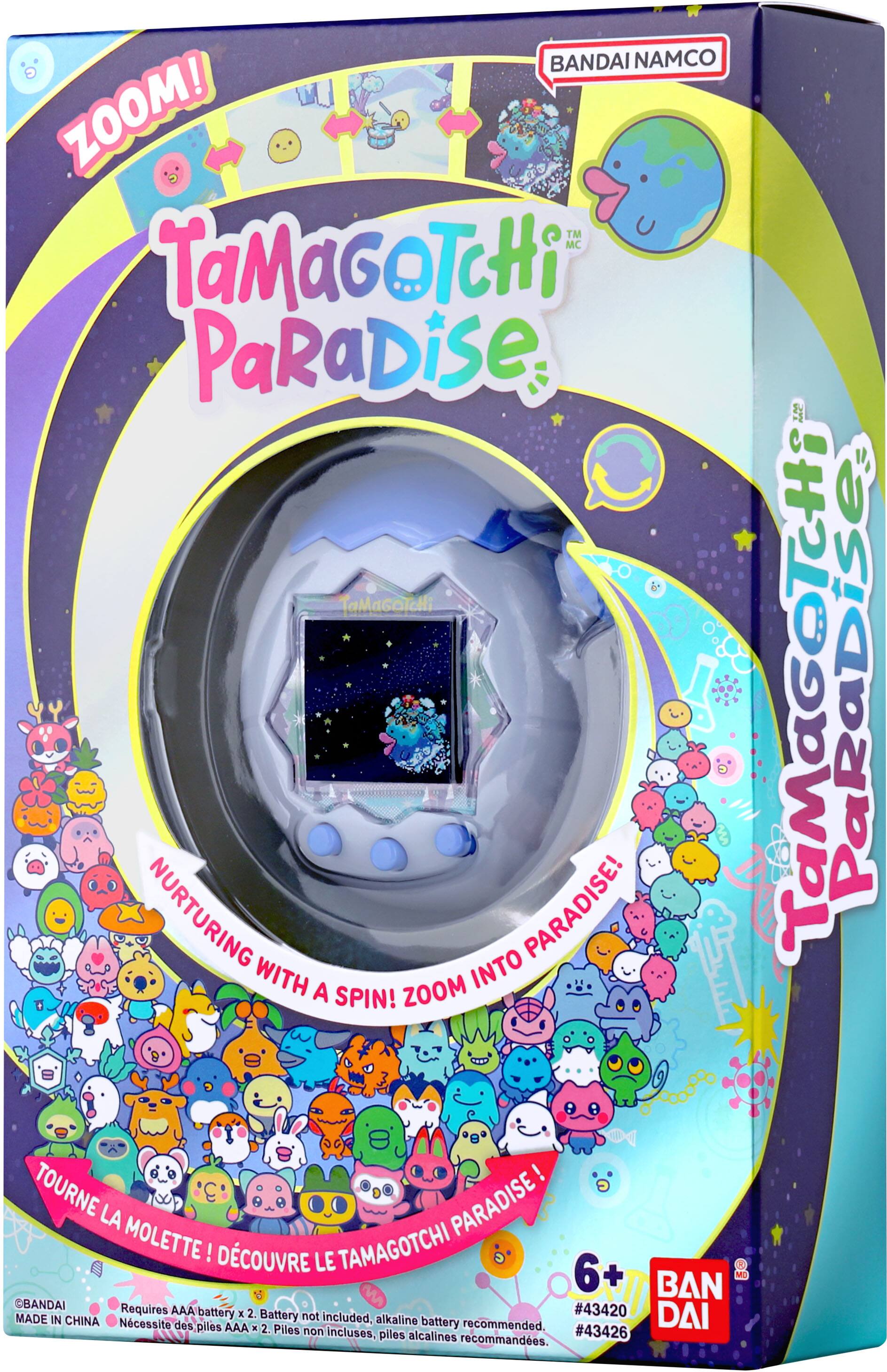 BANDAI NAMCO ZOOM! TM MC TaMaGoTcHi PaRaDise. TaMaGOTCHi NURTURING PARADISE! WITH INTO A SPIN! ZOOM TOURNE LA PARADISE! MOLETTE! DCOUVRE LE TAMAGOTCHI M 6+ BAN MO BANDAI Requires AAA #43420 MADE IN battery K 2. Battery not included, alkaline DAI CHINA Ncessite des piles battery recommended AAA x 2. Piles non #43426 Incluses, piles alcalines recommandes. TaMaGaTCHi PaRaDise