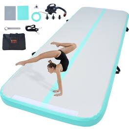 VEVOR - Gymnastics Air Mat, 4 inch Thickness Inflatable Gymnastics Tumbling Mat, Tumble Track with Electric Pump - Mint