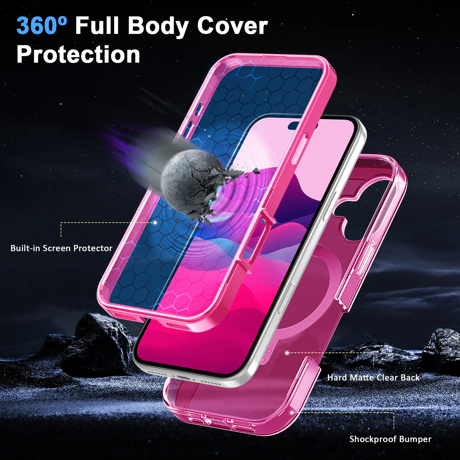 360° Full Body Cover Protection

Built-in Screen Protector

Hard Matte Clear Back

Shockproof Bumper