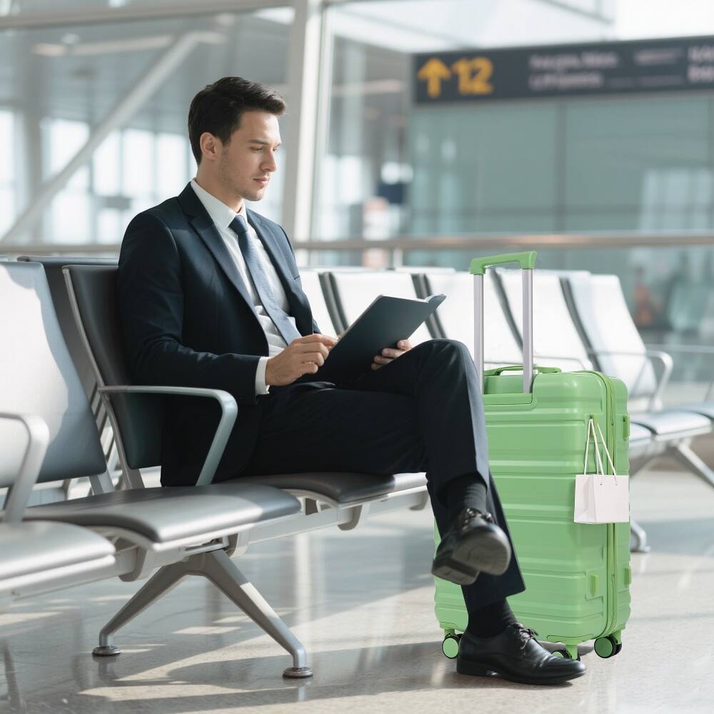 Alt View 2. Ropilly - Ropilly 3 Piece Luggage Set ABS Hard Shell Spinner Suitcase Green - Green.