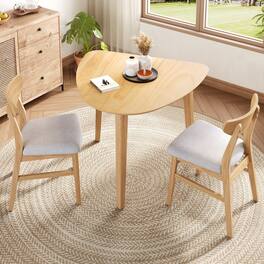 Loheer - 3-Piece Table Set Triangular Side Table & Curved Wood Chairs Minimalist Dining Set for Small Space Finish - Natural