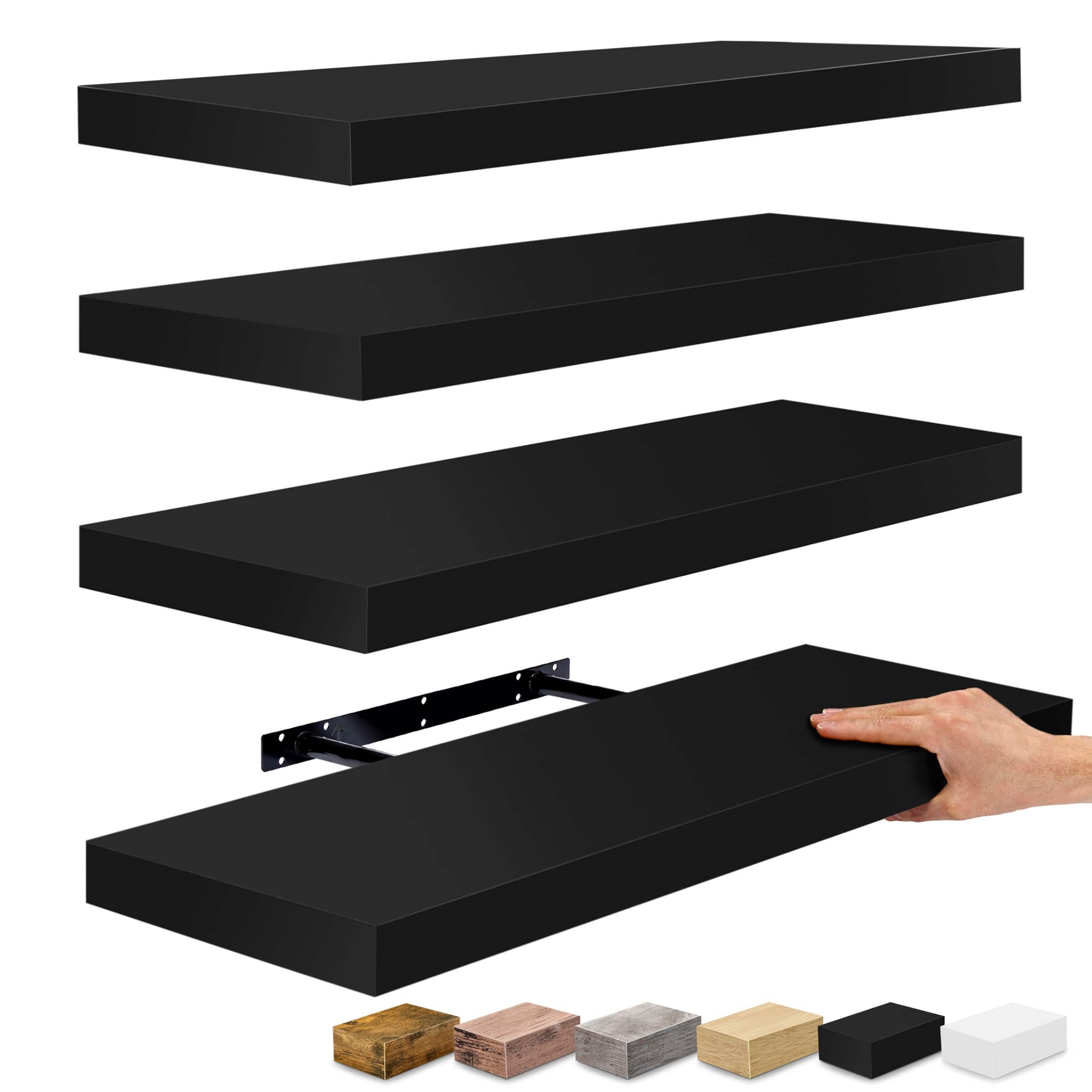 Sorbus - 24 x 9 Inch 4 Pack Wall Mounted Floating Wood Shelves - for Bedroom, Kitchen, Living Room, Bathroom - Black