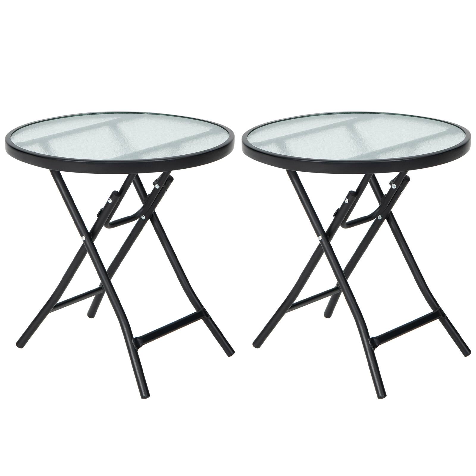 Alt View 9. Gymax - Gymax 2PCS Patio Side Table Round Bistro Table w/Tempered Glass Tabletop for Outdoor Black - Black.
