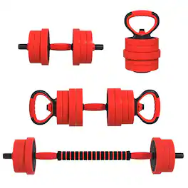 Soozier - Adjustable Dumbbell Sets, 4 in1 Weights Dumbbells Set Used as Barbell, Kettlebells, Push up Stand - Red