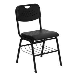 Emma + Oliver - 880 lb. Capacity Plastic Chair with Book Basket - Black