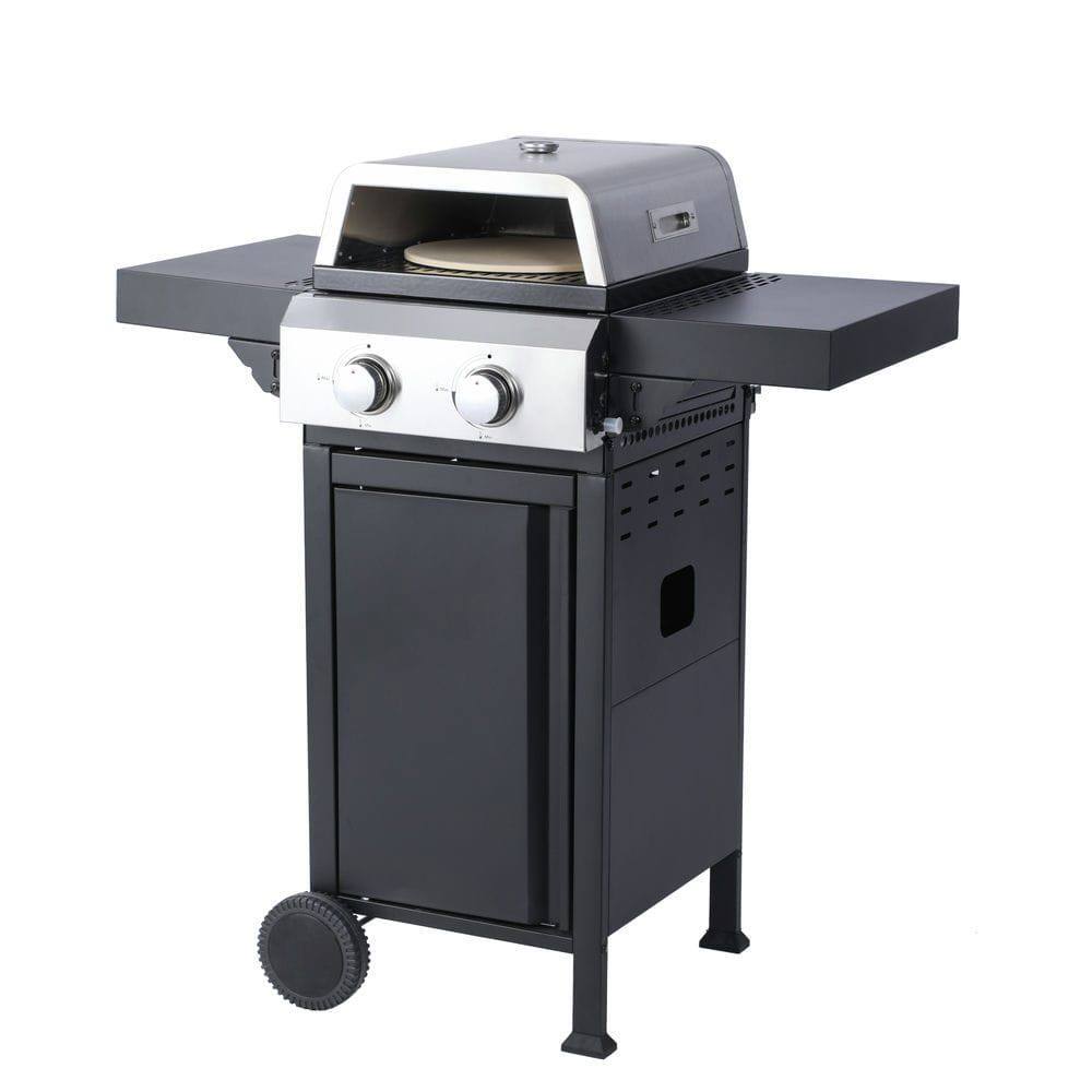 Front. Resenkos - 2-Burner Propane Gas BBQ Grill, Pizza Box, 24600BTU Output With Wire Enamel Cooking Grids For Outdoor Barbecue, Black.