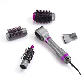 VEVOR - 5-in-1 Hot Air Hair Dryer Brush with Negative Ion Technology - Black/Silver