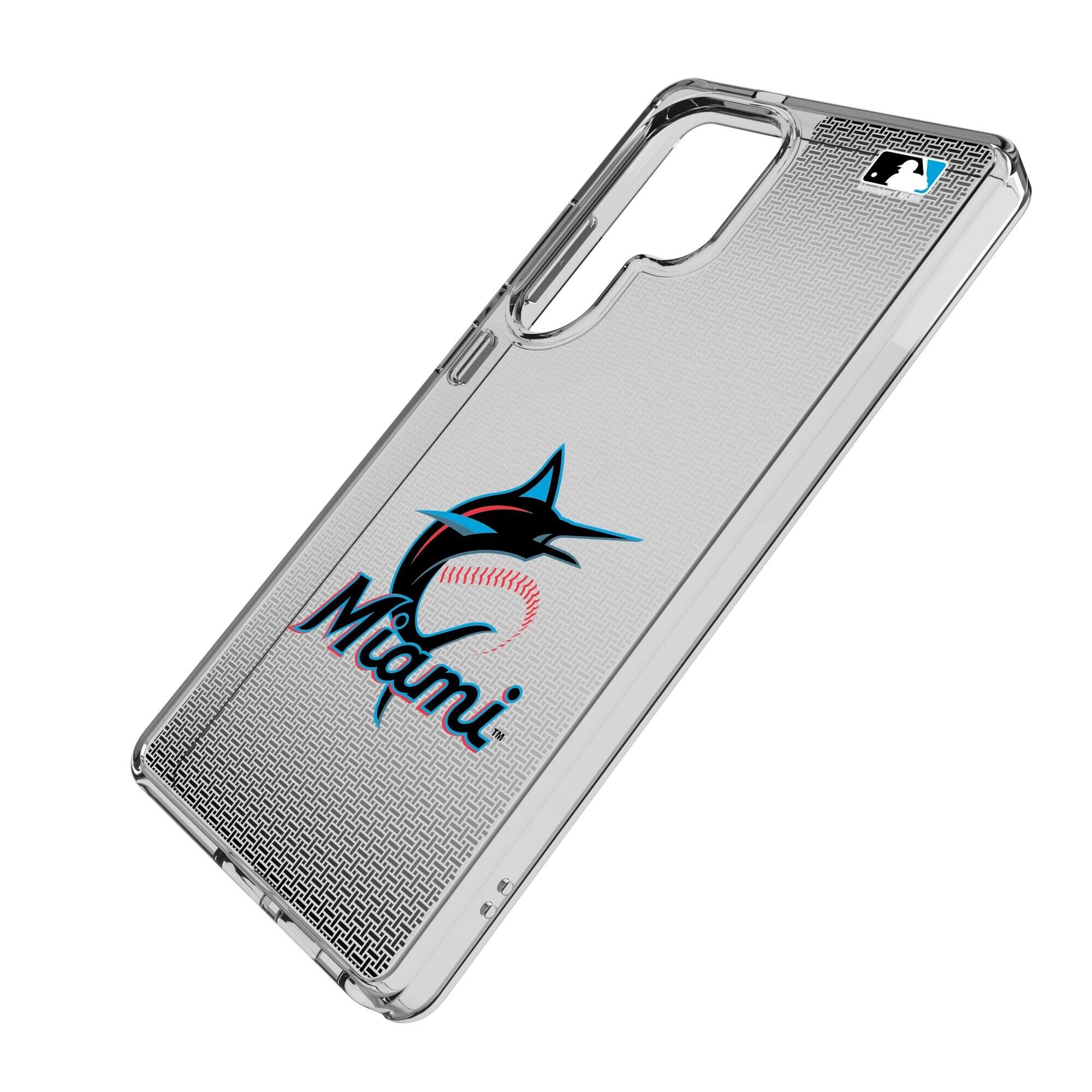 Alt View 1. Keyscaper - Miami Marlins Linen Logo Galaxy Clear Case - S24 Plus - Multicolor.